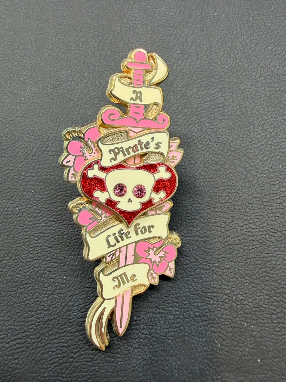 Disney Pink & Cream Pirate Heart Skull Enamel Pin - Women Accessories
